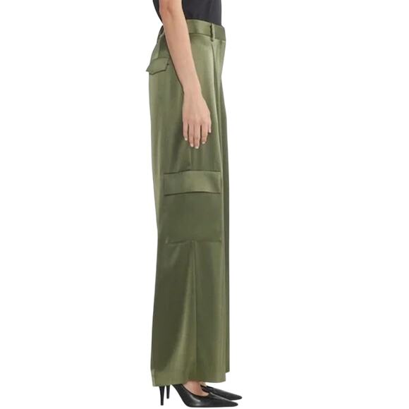 Aritzia Babaton Outgoing Satin Cargo Pants Relaxed Olive Green Women’s 8 Utility - Picture 3 of 16